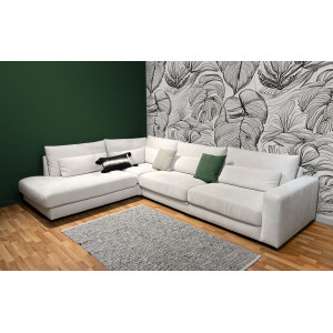 Canapé d'angle gauche 325 cm en tissu microfibre ivoire confort moelleux - CECILE