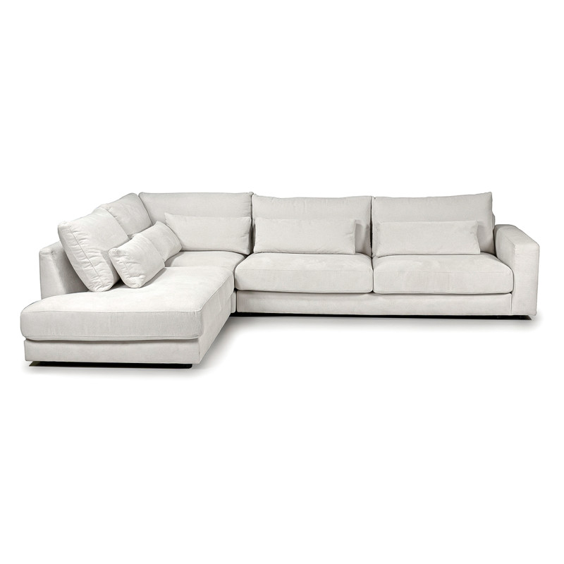 Canapé d'angle gauche 325 cm en tissu microfibre ivoire confort moelleux - CECILE