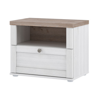 Table de chevet 1 niche 1 tiroir en décor bois de chêne blanchi et bois clair avec poignée métal - ANGELE
