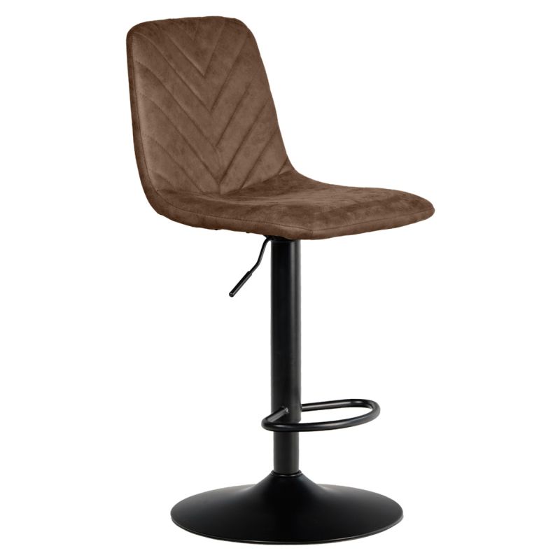 Tabouret de bar réglable en microfibre marron pied métal noir - COBY