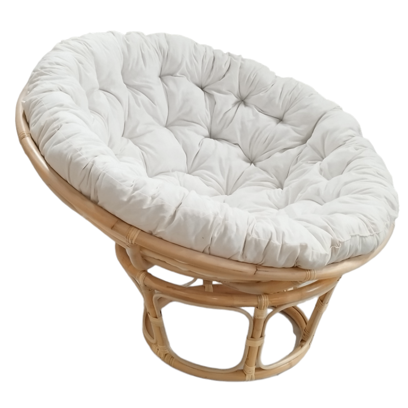 Fauteuil loveuse ronde 1 place en rotin naturel avec coussin blanc cassé - HAZEL