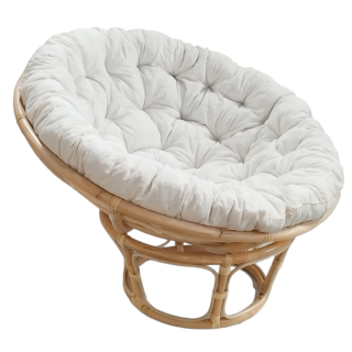Fauteuil loveuse ronde 1 place en rotin naturel avec coussin blanc cassé - HAZEL