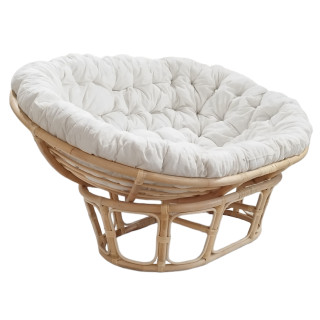 Fauteuil loveuse ovale 2 places en rotin naturel avec coussin  blanc cassé - HAZEL