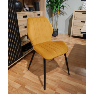 Lot de 2 Chaises Capitonnées et Rembourrées en Velours Jaune Moutarde avec Pieds en Métal Noir - EMILIO 2