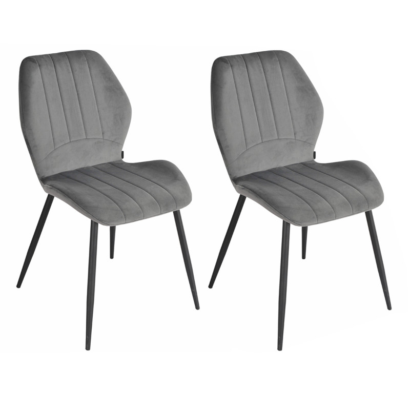 Lot de 2 Chaises Capitonnées et Rembourrées en Velours Gris Foncé avec Pieds en Métal Noir - EMILIO 2