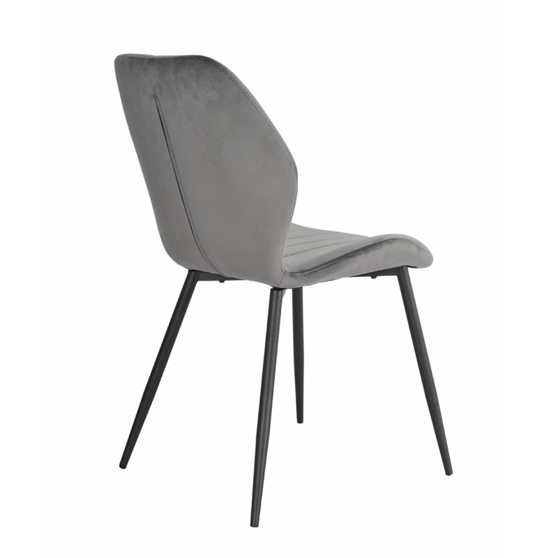 Lot de 2 Chaises Capitonnées et Rembourrées en Velours Gris Foncé avec Pieds en Métal Noir - EMILIO 2