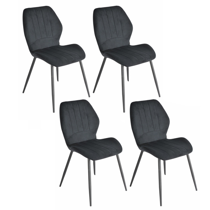 Lot de 4 Chaises Capitonnées et Rembourrées en Velours Noir avec Pieds en Métal Noir - EMILIO 2