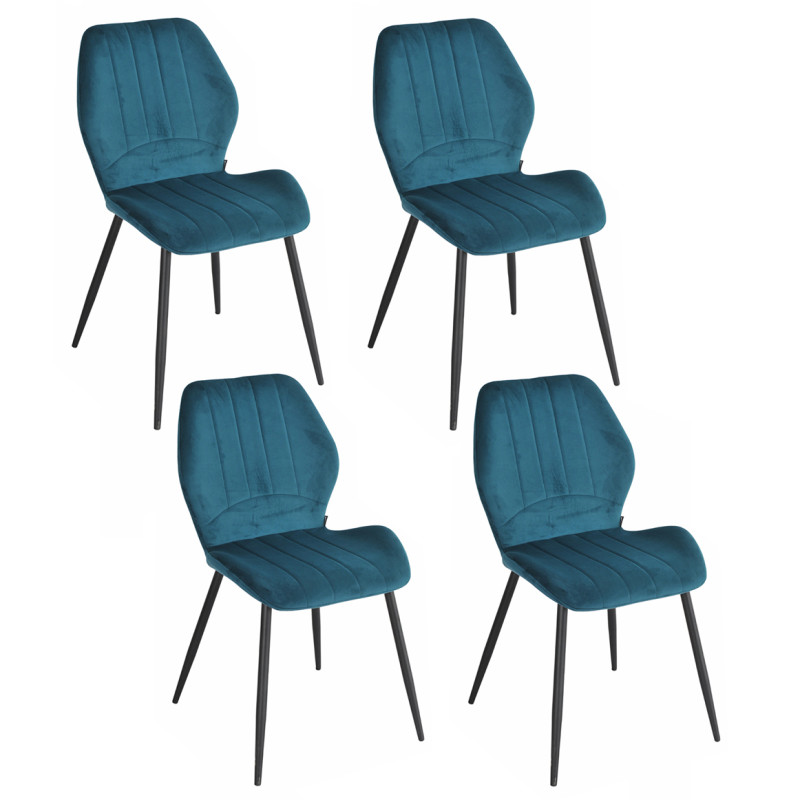 Lot de 4 Chaises Capitonnées et Rembourrées en Velours Bleu Canard avec Pieds en Métal Noir - EMILIO 2