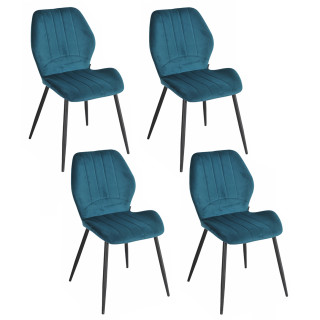 Lot de 4 Chaises Capitonnées et Rembourrées en Velours Bleu Canard avec Pieds en Métal Noir - EMILIO 2