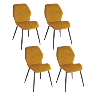 Lot de 4 Chaises Capitonnées et Rembourrées en Velours Jaune Moutarde avec Pieds en Métal Noir - EMILIO 2