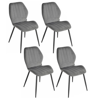 Lot de 4 Chaises Capitonnées et Rembourrées en Velours Gris Foncé avec Pieds en Métal Noir - EMILIO 2