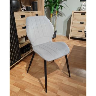 Lot de 4 Chaises Capitonnées et Rembourrées en Velours Gris Clair avec Pieds en Métal Noir - EMILIO 2