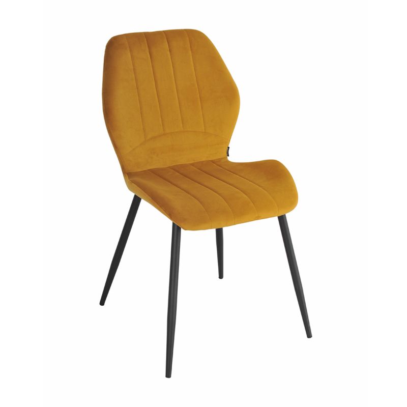 Lot de 2 Chaises Capitonnées et Rembourrées en Velours Jaune Moutarde avec Pieds en Métal Noir - EMILIO 2
