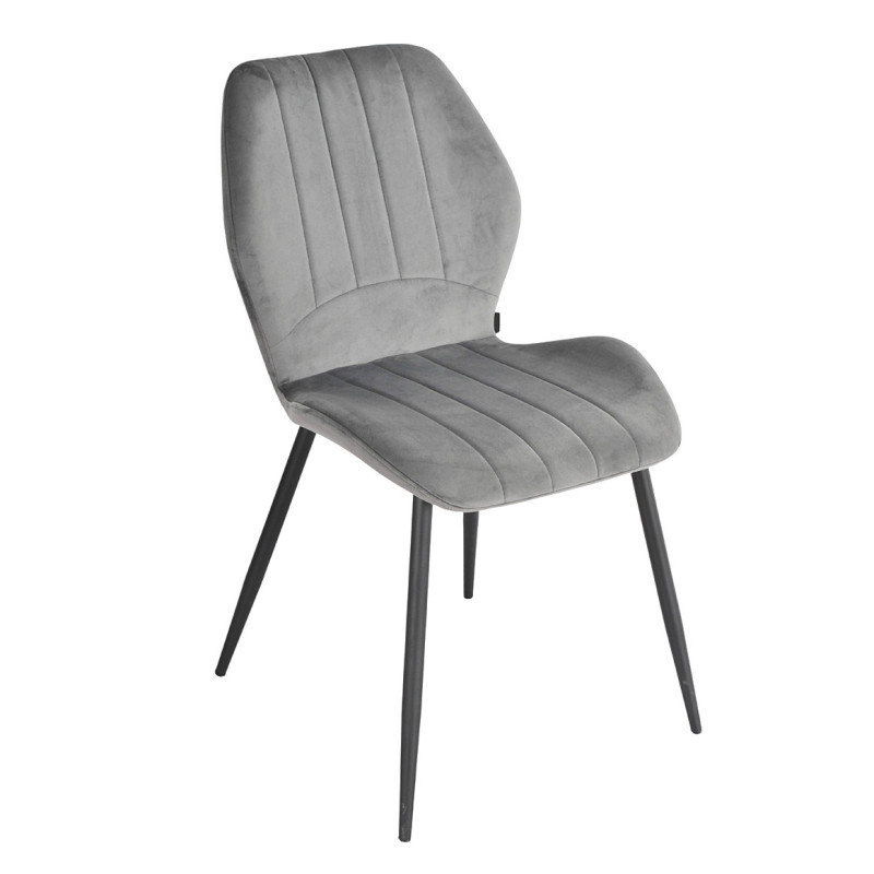Lot de 2 Chaises Capitonnées et Rembourrées en Velours Gris Foncé avec Pieds en Métal Noir - EMILIO 2