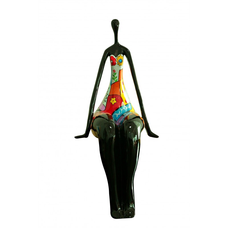 Statue femme figurine décoration noire et multicolore style pop art
