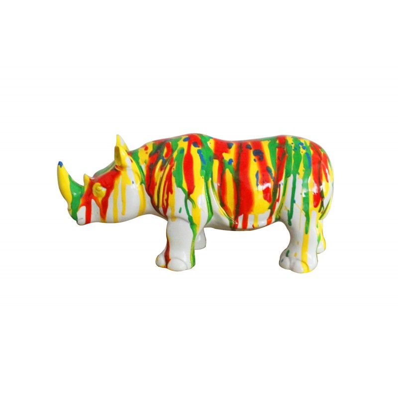 Statue rhinocéros avec coulures multicolores H12 cm - CERO DRIPS 02