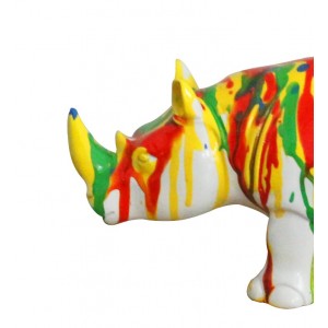 Statue rhinocéros avec coulures multicolores H12 cm - CERO DRIPS 02