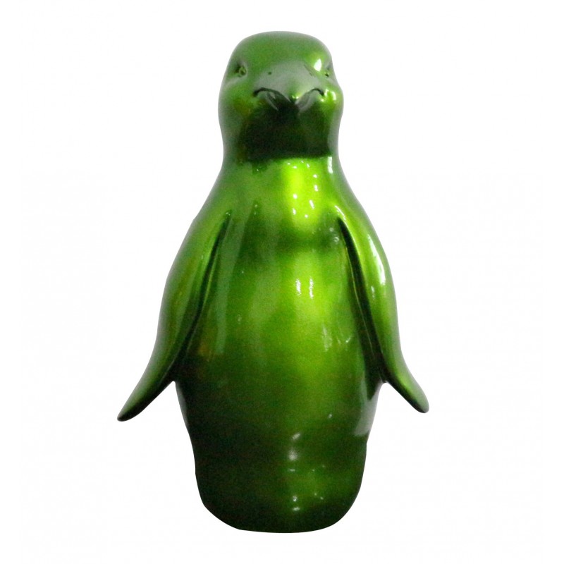 Statue pingouin en résine avec peinture verte H30 cm - ROOKIE 02
