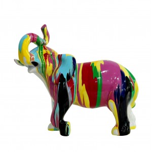 Statue éléphant avec coulures noir et multicolore H20 cm - DUMBO