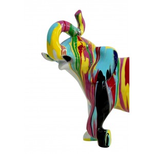 Statue éléphant avec coulures noir et multicolore H20 cm - DUMBO