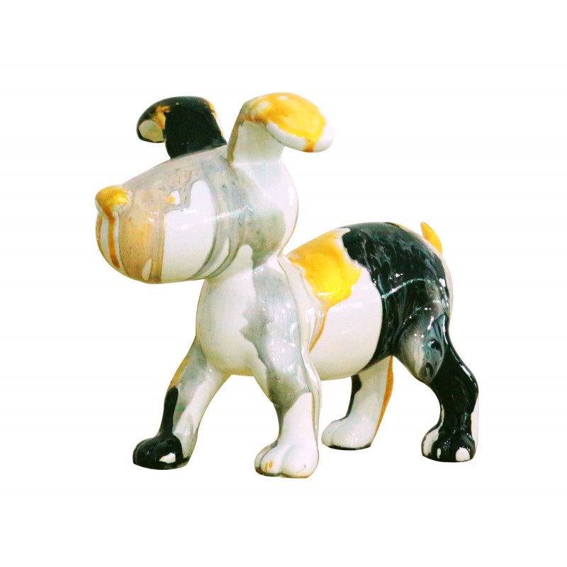 Petit chien sculpture décorative noire et jaune - design moderne contemporain