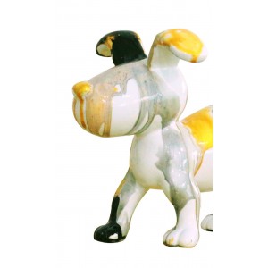 Petit chien sculpture décorative noire et jaune - design moderne contemporain