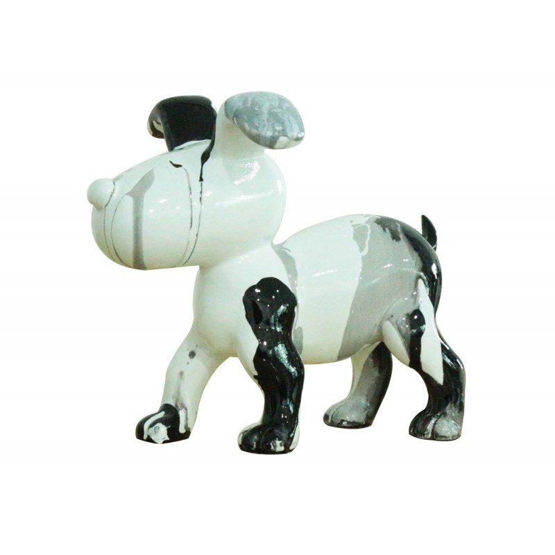 Petit chien sculpture décorative noire et blanc - design moderne contemporain