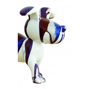 Petit chien sculpture décorative bleue et marron - design moderne contemporain