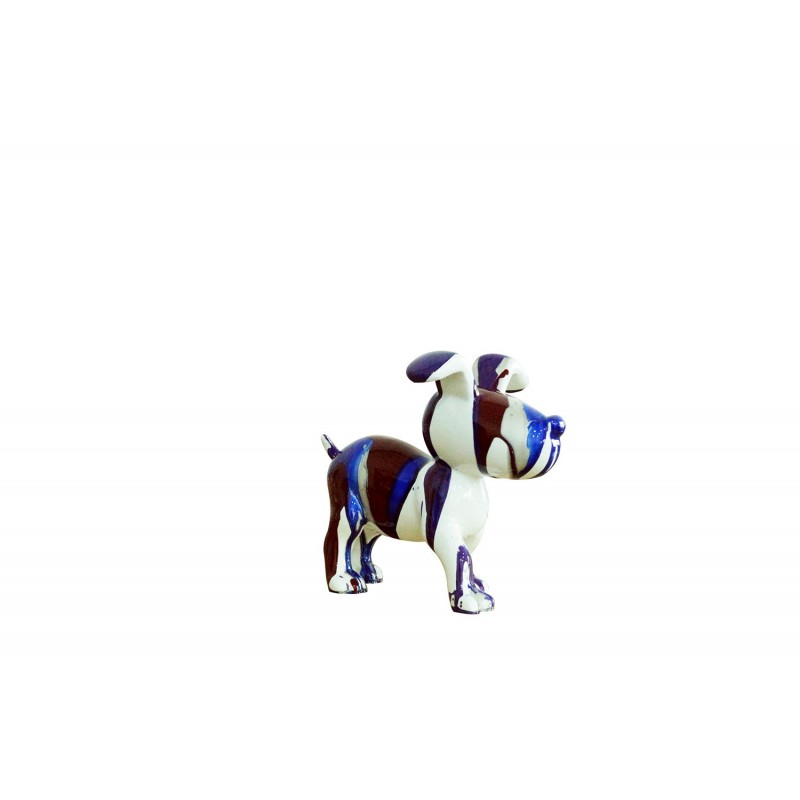 Petit chien sculpture décorative bleue et marron - design moderne contemporain