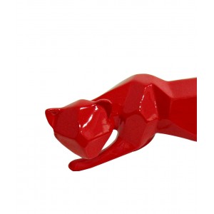 Chat rouge statue décorative style cubique - objet design moderne