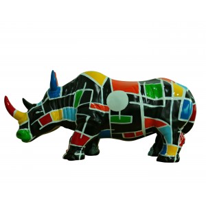 Statue rhinocéros décoration style pop art - noir et multicolore - objet design moderne