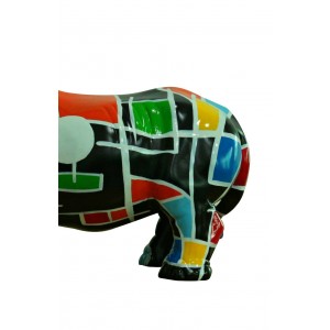 Statue rhinocéros décoration style pop art - noir et multicolore - objet design moderne