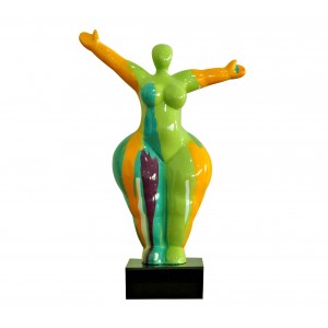 Statue femme bras levés coulures jaune / vert H34 cm - LADY DRIPS 03