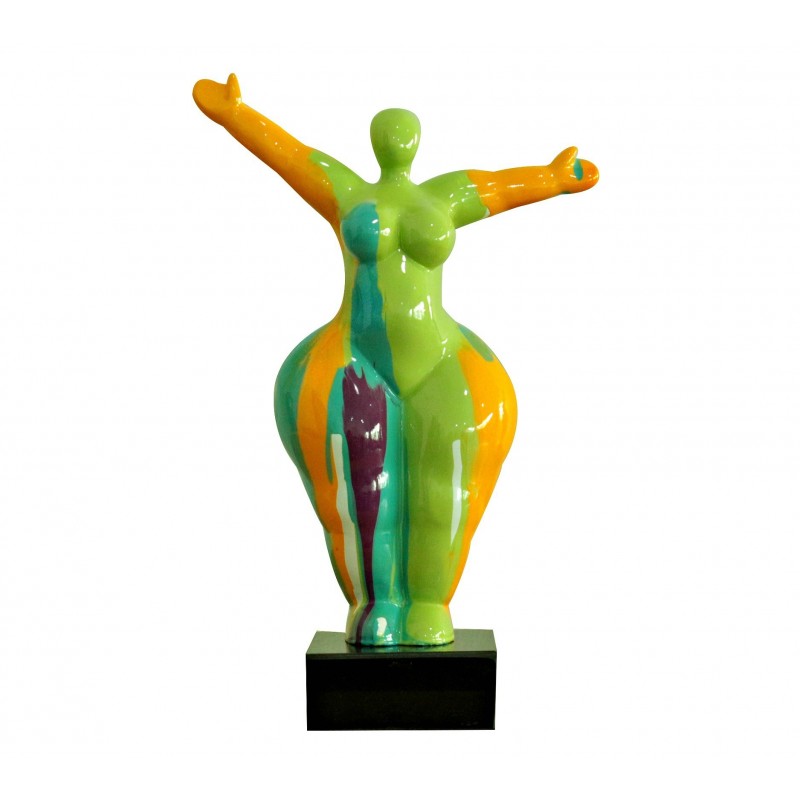 Statue femme debout figurine orange et multicolore style pop art