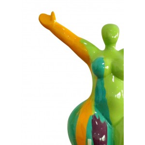 Statue femme debout figurine décoration orange et multicolore style pop art - objet design moderne