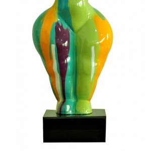 Statue femme bras levés coulures jaune / vert H34 cm - LADY DRIPS 03