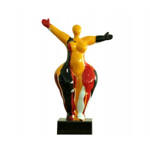 Statue femme bras levés coulures rouge / jaune H34 cm - LADY DRIPS 04