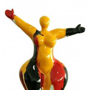 Statue femme bras levés coulures rouge / jaune H34 cm - LADY DRIPS 04