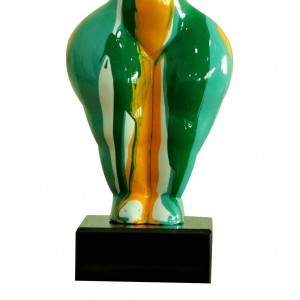 Statue femme bras levés coulures vert / orange H34 cm - LADY DRIPS 02