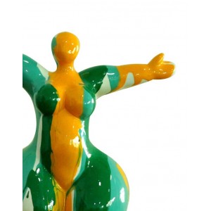 Statue femme bras levés coulures vert / orange H34 cm - LADY DRIPS 02