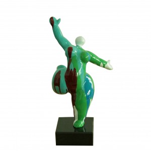 Statue femme jambe levée coulures vert / bleu H33 cm - LADY DRIPS 01