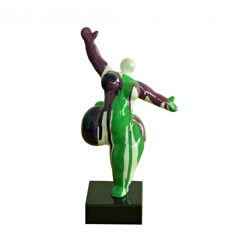 Statue femme jambe levée coulures vert / violet H33 cm - LADY DRIPS 03