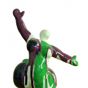 Statue femme jambe levée coulures vert / violet H33 cm - LADY DRIPS 03