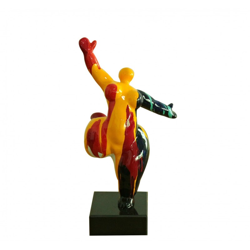 Statue femme jambe levée coulures rouge / jaune H33 cm - LADY DRIPS 04