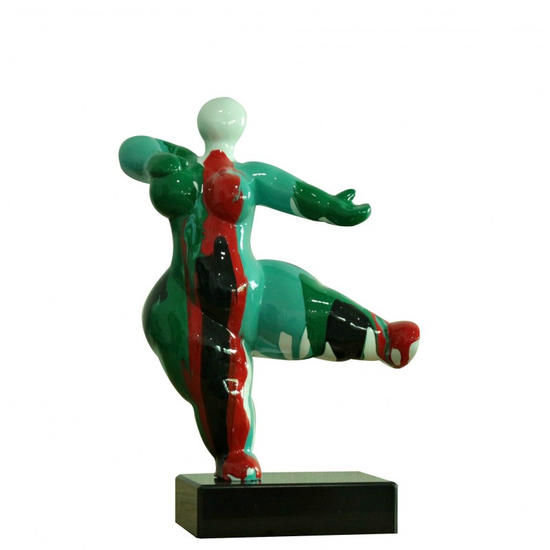 Statue femme dansant avec coulures vert / rouge H33 cm - LADY DRIPS 04