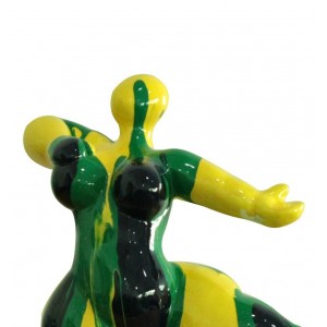 Statue femme dansant avec coulures jaune / vert H33 cm - LADY DRIPS 05