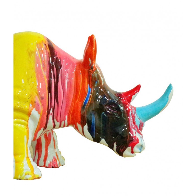 Statue rhinocéros avec coulures multicolores H24 cm - RHINO DRIPS 03
