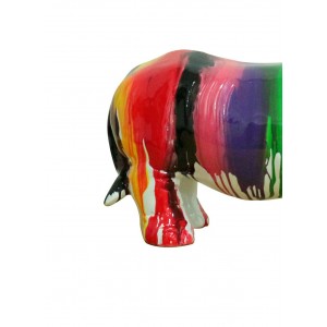 Statue rhinocéros avec coulures multicolores H24 cm - RHINO DRIPS 01