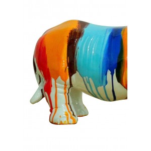 Statue rhinocéros avec coulures multicolores H24 cm - RHINO DRIPS 04