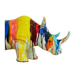 Statue rhinocéros avec coulures multicolores H24 cm - RHINO DRIPS 04